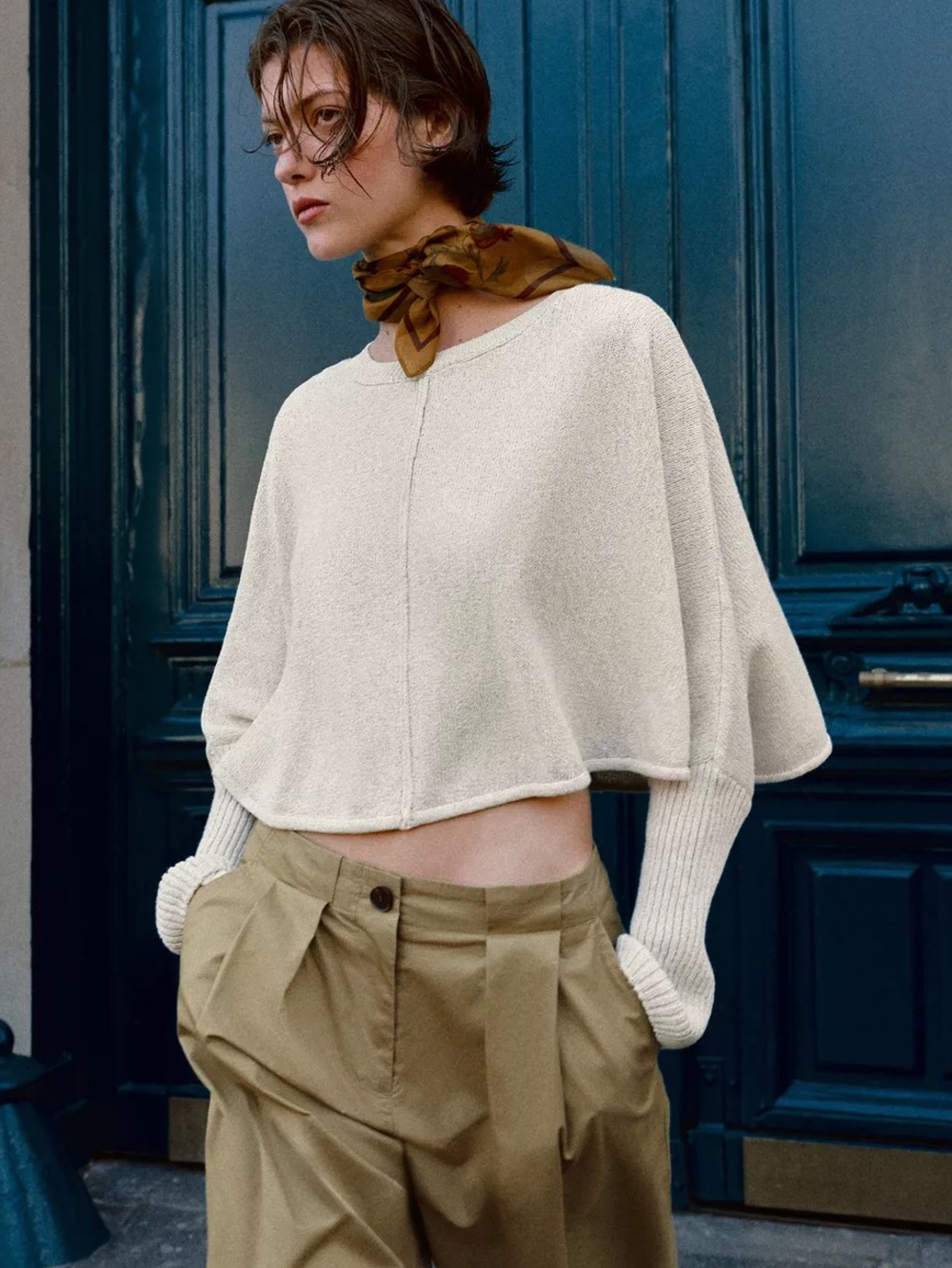 Zara Cream Batwing Sleeve Cropped Sweater
